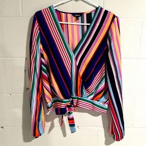 Women’s Express Striped Surplice Bell Sleeve Top